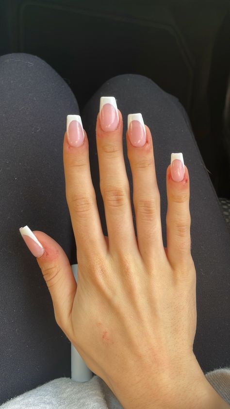 White French Nails Design Square, Ballerina Short Nails Designs, Classic French Nails Square, White French Square Nails, Coffin White French Tip Nails, French Tip With Silver Line, Thick French Nails, Ballerina French Tip, Ballerina Nails French Tip