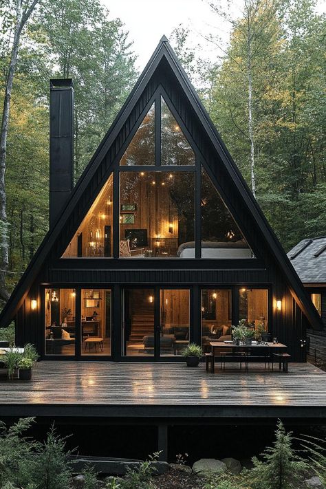 40 Jaw-Dropping Dark A-Frame Houses You Must See A Frame House Bedroom, Small Chalet, Chalet House, Frame House, A Frame House, Cabin In The Woods, A Frame, You Must, Cabin