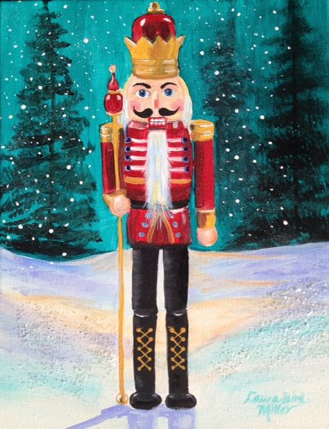 Nutcracker Diy Painting, Nutcracker Pictures, Nutcracker Acrylic Painting, Nutcracker Painting Ideas, Nutcracker Painting Canvas, Nutcracker Canvas Painting, Nut Cracker Diy Painting, Nutcracker Christmas Artwork, Abstract Nutcracker Painting