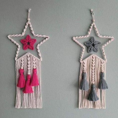 Macrame Star Wall Hanging, Ramadan Macrame, Diy Wall Hanging Crafts, Star Wall Decor, Christmas Macrame, Macrame Crafts, Macrame Designs, Macrame Baby, Diy Star