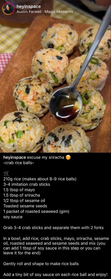 Crab And Rice Balls, Seafood Rice Balls, Crab Rice Balls Recipe, Seafood Sticks Recipes, Spicy Crab Rice Balls, Tuna Sushi Balls, Crabstick Sushi, Crab Sticks Recipe Ideas, Korean Rice Balls Recipes