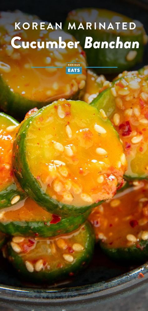 Picked Cucumbers Recipe Asian, Korean Marinated Cucumbers, Banchan Cucumber, Picked Cucumbers Recipe, Chicken Oyakodon, Cucumber Banchan, Korean Cucumbers, Oi Muchim, Korean Vegetarian Recipes