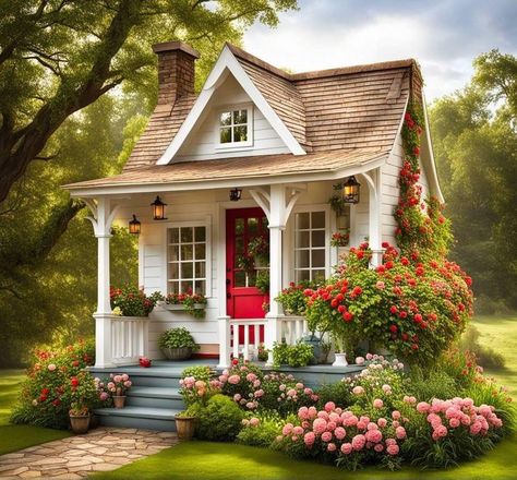 Country Tiny House, Craftsman Bungalow House Plans, French Country Farmhouse Decor, Cottage Tiny House, Cute Cottages, Tiny House Village, Small Cottage Homes, Cottage Floor Plans, Cottages And Bungalows