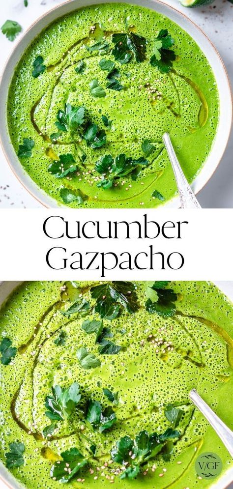 Gazpacho Soup Recipe, Cucumber Gazpacho, Cold Soup Recipes, Gazpacho Soup, Summer Bbq Recipes, Gazpacho Recipe, Vegan Summer Recipes, Chilled Soup, Summer Soup