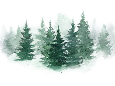 Evergreen Trees Watercolor, Watercolour Evergreen Trees, Evergreen Watercolor Painting, Evergreen Tree Watercolor, Spruce Tree Painting, Watercolor Trees Simple, Spruce Tree Drawing, Painting Ideas Forest, Watercolor Art Tree