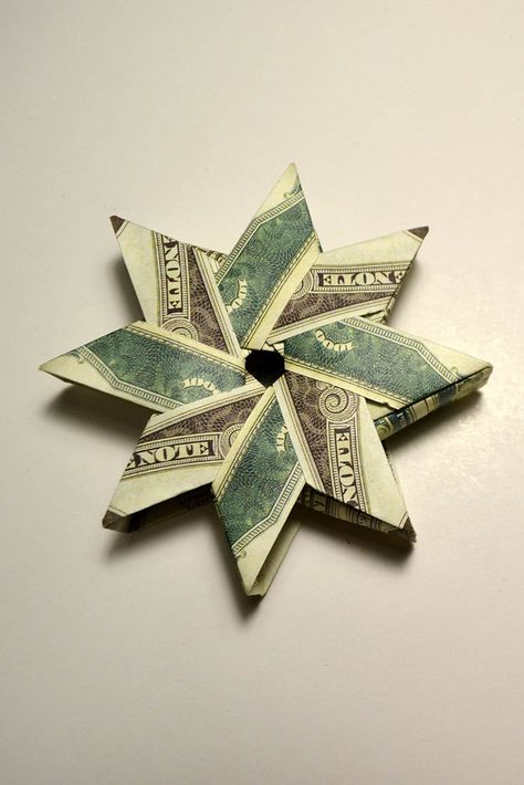 Folding Money For Gifts Step By Step, Money Ornaments, Dollar Folding, Money Wreath, Origami Butterfly Instructions, Money Star, Easy Money Origami, Money Gifts Christmas, Money Folding