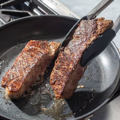 Pan-Seared Strip Steaks | Cook's Illustrated Cooks Illustrated Recipes, Strip Steaks, Donut Toppings, Caramel Chocolate Bar, Cookie Toppings, Caramel Tart, America's Test Kitchen Recipes, Kitchen Recipe, America's Test Kitchen