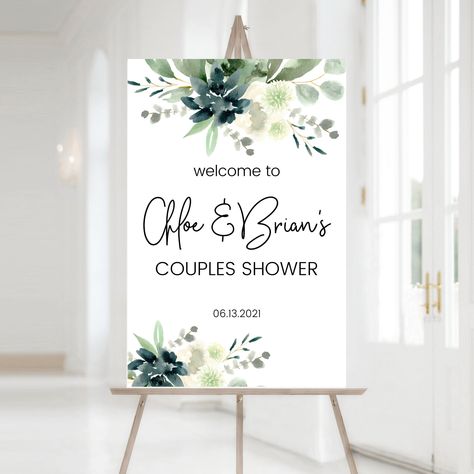 Couples Shower Greeting Sign, DIGITAL DOWNLOAD, Customized Couples Baby Shower Sign, Eucalyptus Couples Shower, Welcome Sign Easel Printable https://etsy.me/39Dvs1M #green #babyshower #blushfloralshower #couplesshower Couple Shower Sign Ideas, Couples Shower Welcome Sign, Couples Shower Signs, Couples Shower Sign, Welcome Sign Easel, Couples Shower Themes, Sign Easel, Open Bar Wedding, Wedding Shower Signs