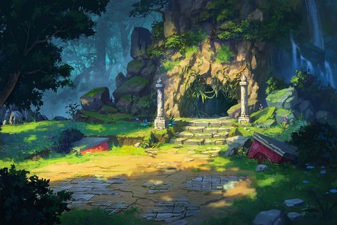 Vr Arcade, Concept Environment, Composition Board, Cave Entrance, Environment Painting, Scenery Art, Bg Design, Jungle Art, Landscape Concept