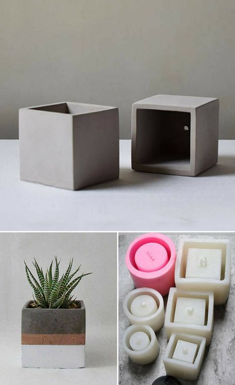 Cool square silicone molds to make DIY concrete planters. I really love this geometric, minimalist cement flower pots. They are easy to customize to fit every home design. #ad #concrete #siliconemold #cement #mold #pot #flowerpot #planter #diy #craft Concrete Planter Molds, Cement Mold, Diy Cement Planters, Planter Diy, Cement Molds, Cement Flower Pots, Diy Concrete Planters, Diy Planter, نباتات منزلية