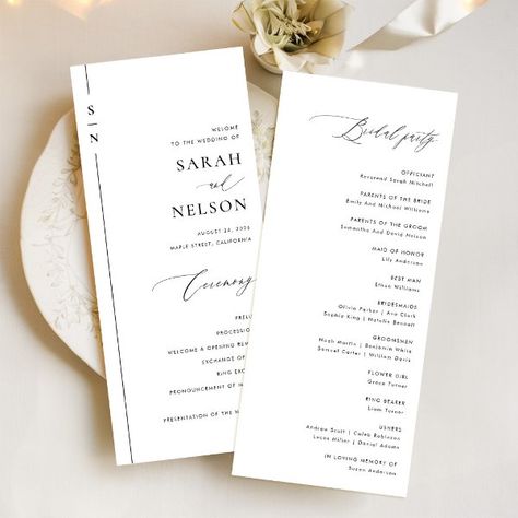 Simple Modern Wedding Ceremony Program Wedding Church Programs, Simple Modern Wedding, Modern Wedding Ceremony, Nye Wedding, Wedding Ceremony Programs, Wedding Church, Modern Minimalist Wedding, Ceremony Programs, Wedding Essentials