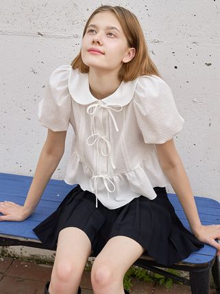 Designer fashion, Seoul-fully created | W Concept Fabric Tops For Women, Fashion Outfits Feminine, Puffed Sleeves Blouse, Ribbon Blouse, Ribbon Top, Ribbon Collar, White Ruffle Blouse, Fashion Top Outfits, Feminine Blouses