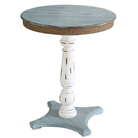 Coastal End Tables, Beach Style Furniture, Rustic Accent Table, Coastal Living Room Furniture, Nautical Table, Beach Living Room, Round Accent Table, Rustic Coastal, Wood Accent Table