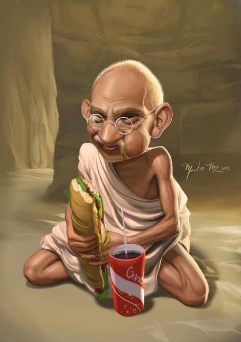 Gandhi Gandhi Funny, Funny Caricatures, Celebrity Caricatures, Swag Cartoon, Funny Vidos, Animated Love Images, Learn English Vocabulary, Animated Images, Mahatma Gandhi