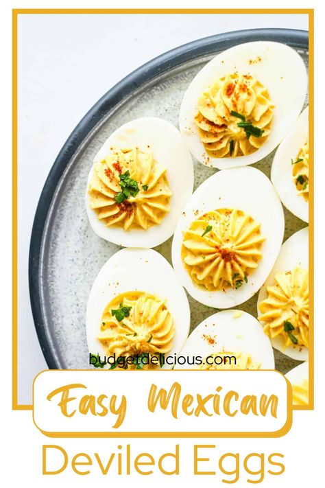 These Mexican Deviled Eggs are a tasty take on a classic. They are easy to whip up and ideal as party appetizers, protein-packed snacks, Game Day, or holiday side dish. These Mexican Deviled Eggs are a quick and easy appetizer that everybody will love. Plus they are a great way to use up all those leftover Easter hunt eggs or dyed hard-boiled eggs. #nofoodwastehere Southwest Deviled Eggs, Mexican Street Corn Deviled Eggs, Mexican Deviled Eggs Recipe, Mexican Deviled Eggs, Packed Snacks, Spicy Deviled Eggs, Deviled Egg Salad, Holiday Side Dish, Deviled Eggs Classic