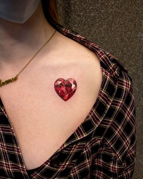 Ruby Jewel Tattoo, Heart 3d Tattoo, Diamond Gem Tattoo, Birthstone Heart Tattoo, Garnet Birthstone Tattoo, Red Jewel Tattoo, Ruby Gemstone Tattoo, Heart Gemstone Tattoo, Red Ruby Tattoo