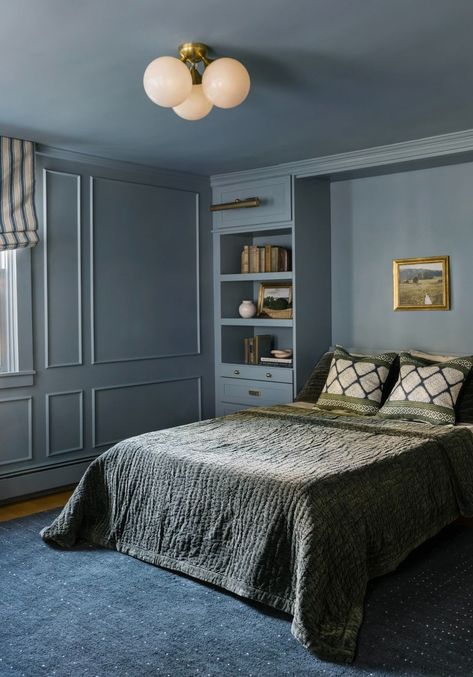 11 Best Moody and Romantic Bedroom Paint Colors | Our Aesthetic Abode Can Courtland Blue, Romantic Bedroom Colors Paint, Romantic Bedroom Paint Colors, Moody Bedroom Paint, Color Drenching Bedroom, Benjamin Moore Paint Colors Blue, Van Courtland Blue, Moody Paint Colors, Romantic Bedroom Colors