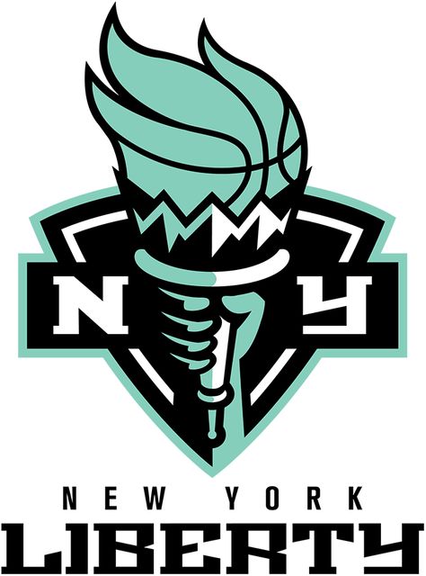 New York Liberty Logo Primary Logo (2020-Pres) - The torch from the Statue of Liberty in a black shield, the team name below SportsLogos.Net Liberty Logo, New York Liberty, News Logo, Gomez Palacio, Liberty New York, Bola Basket, Word Mark Logo, Old Logo, Basketball Team