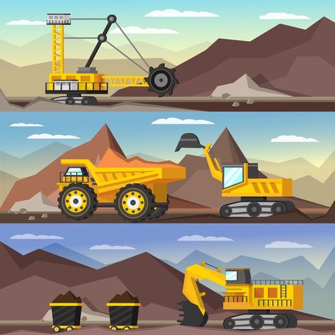 Templet Ppt, Mining Illustration, Excavator Logo, Side Scroller, Mining Industry, Construction Logo, Coal Mining, Dump Trucks, Construction Vehicles