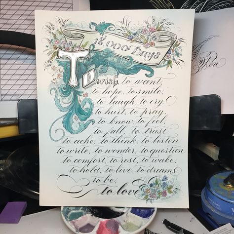 Custom hand written poem in calligraphy by Rebecca Sinnen of Hadassah Calligraphy Calligraphy Poem, Poem Calligraphy, Calligraphy Inspiration, Watercolor Calligraphy, Letter O, Watercolor Inspiration, Hand Written, Letter Writing, Quotable Quotes