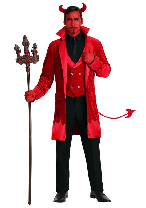 Men Devil Costume, Devil Costume For Men, Lucifer Outfits, Devil Costume Halloween, Halloween Couple Costumes, Demon Costume, Halloween Costume Suit, Costume For Men, Couple Costumes