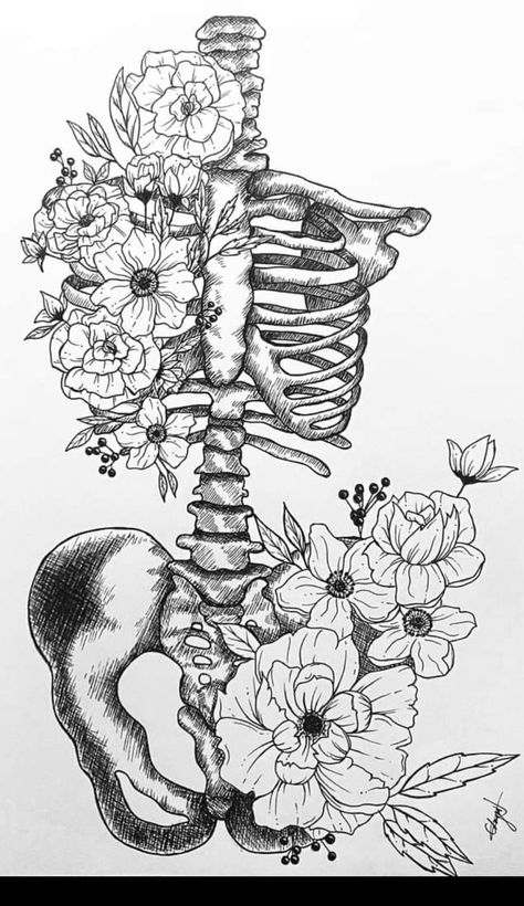 Flower Skeleton Drawing, Skeleton Body With Flowers Tattoo, Skeleton Tattoo Feminine, Skeleton Body Sketch, Floral Skeleton Tattoos For Women, Skeleton And Flowers Art, Skeleton And Flowers Drawing, Xray Tattoo Ideas Bones, Organ Drawings Art