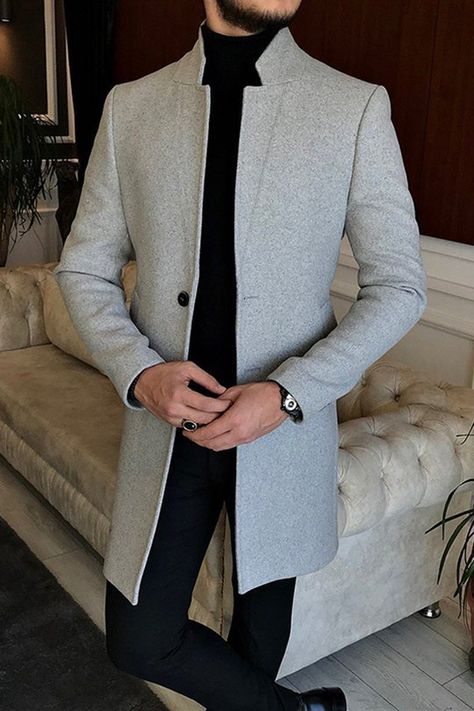 Jacket & Coat Gray Cardigan Outfit Men, Masculine Contemporary, Italian Suit, Dress Suits For Men, Fashion Suits For Men, Grey Coat, Coat Outfits, Woolen Coat, Shop Mens Clothing