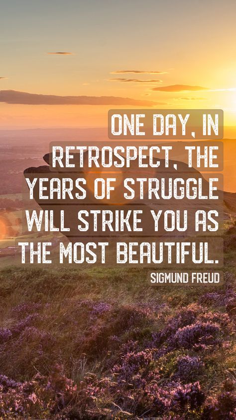 One day, in retrospect, the years of struggle will strike you as the most beautiful. —Sigmund Freud via @dailyqotdapp #dailyqotdapp Infp Quotes, Sanskrit Quotes, Hustle Quotes, Psychology Quotes, Quote Pins, Catholic Quotes, Good Morning Inspirational Quotes, Sigmund Freud, Morning Inspirational Quotes