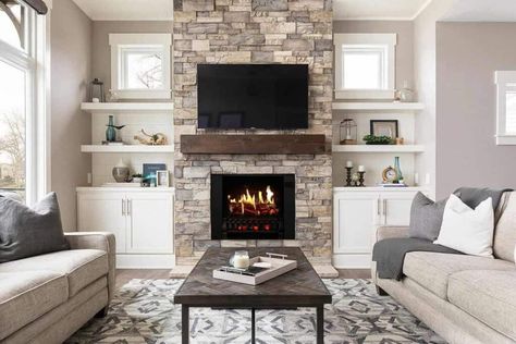 Small Windows Beside Fireplace, Windows Next To Fireplace Decorating Ideas, Fireplace Mantels With Built Ins, Small Windows By Fireplace, Living Room Built Ins With Fireplace And Windows, Fireplace Built In With Windows, Fireplace Wall With Built Ins And Windows, Fireplace Tv Window Wall, What To Do On Sides Of Fireplace