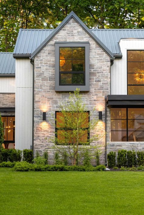 Brick House, A House, Modern Farmhouse, Farmhouse, Exterior, Stone, Green, Instagram, Design