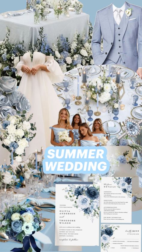 Light blue and white wedding theme White And Blue Wedding Bridesmaids, Mixed Blue Wedding Theme, Dusty Blue And White Wedding Theme, Blue And White Theme Wedding, Light Blue And Navy Wedding Theme, Blue Garden Party Wedding, Navy Blue And Light Blue Wedding, Baby Blue Wedding Theme Color Combos, Mamamia Wedding