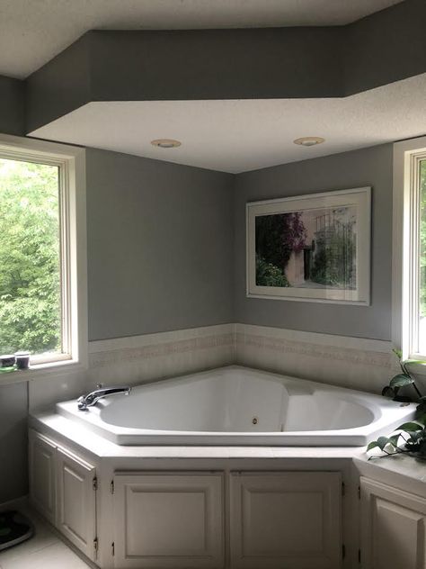 Our 5 Favorite Before & Afters: Bathroom Edition Corner Jetted Tub Remodel, Corner Jacuzzi Tub Bathroom Remodel, Corner Tub Master Bath Remodel, Corner Tub Remodel, Corner Bathtub Decor, Jet Tub Remodel, Corner Tub Ideas, Corner Tub Master Bath, Corner Tub Shower