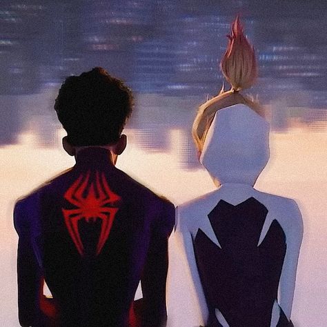 Spiderman Accros The Spider Verse Pfp, Miles Morales And Gwen, Icon Spiderman, Man Pfp, Across The Spider Verse, Cartoon Profile, Halloween Costume Outfits, Playlist Covers, Spider Gwen