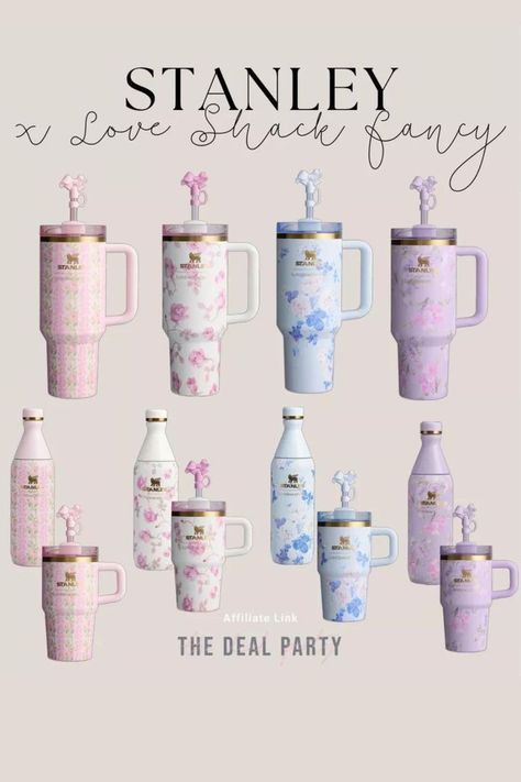 These stanley cups are some of the cutest I've seen! Cute Stanley, Hello Kitty Birthday Theme, Sleepover Essentials, Stanley Products, Girly Christmas Gifts, Craft Market Display, Trendy Water Bottles, School Bag Essentials, Stanley Cups