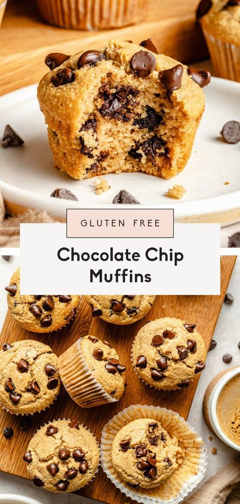 The best gluten free chocolate chip muffins that are oh-so fluffy and made without banana and with a mix of nutrient-dense almond flour and oat flour. These healthy chocolate chip muffins are easy to make right in one bowl and make the perfect breakfast or snack. Freezer-friendly, too! Gluten Free Chocolate Chip Muffins, Vegan Chocolate Chip Muffins, Oat Flour Muffins, Healthy Chocolate Chip Muffins, Chocolate Chip Muffin, Gluten Free Banana Muffins, Healthy Muffin, Almond Flour Muffins, Single Serve Desserts