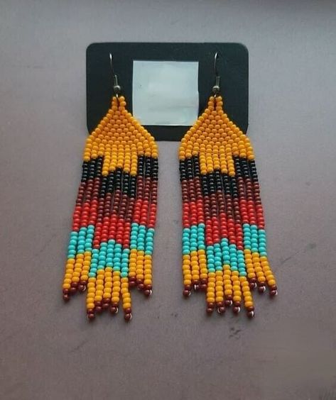 Tribal Earrings Native  Boho American Seed Beads Handmade Earring Eagle Beaded Earrings, Beaded Fall Earrings, Native American Beaded Earrings Pattern, Sisters Crafts, Christmas Beaded Earrings, Beading Earring, Native American Beadwork Earrings, Handwoven Earrings, Aztec Earrings