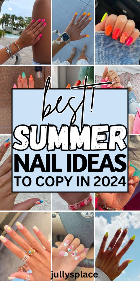 Summer Nail Ideas Nail Designs Summer Beach, Cute Summer Nail Designs, Beachy Nails, Fun Summer Nails, Summer Nail Ideas, Summer Nails Beach, Summer Gel Nails, Bright Summer Nails, Nail Color Trends