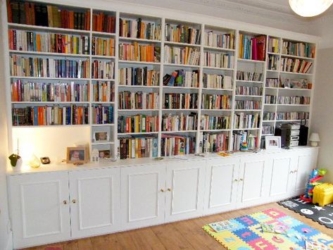 Full wall cabinets and bookcase. Honour Oak SE23 Wall Bookshelf Ideas, Brian White, Billy Ikea, Floor To Ceiling Bookshelves, Wall Bookshelf, Bookshelf Cabinet, Bookshelf Plans, Bookshelves In Living Room, Bookcase Wall