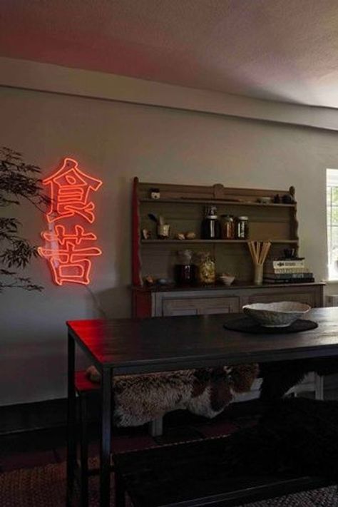 Neon Sign Interior, Neon Kitchen Decor, Neon Light Kitchen, Kitchen With Neon Sign, Kitchen Neon Sign, Neon Sign For Kitchen, Neon Kitchen, Neon Bar Signs For Home, Goth Cottage