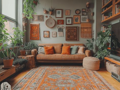 Boho Furniture Makeover, Garden Library, Cheap Boho, Boho Living Room Ideas, Boho Space, Boho Furniture, Wallpaper Walls Decor, Modern Couch, Warm Home