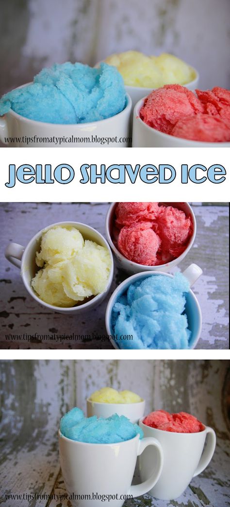 Homemade Jello Shaved Ice...blog says: "It’s SO easy and SO yummy, and there are so many different flavors to choose from. These are the perfect summer treat for kids!" Jello Shaved Ice, Homemade Shaved Ice, Shaved Ice Recipe, Freezer Pops, Icee Recipe, Simple Desserts, Easy To Make Snacks, Creative Snacks, Cold Treats