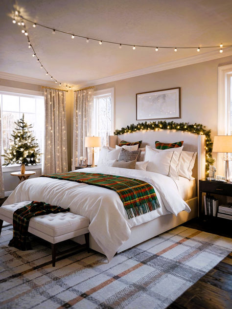 Bedroom Decorated for Christmas With String Lights and Christmas Trees. Christmas Decoration Ideas Christmas Bedroom Shelf Decor, Christmas Tree In Bedroom, Bedroom Decorated For Christmas, Christmas Decor Bedroom, Christmas Bedroom Decor Ideas, Christmas Bedroom Decor, Bedroom Christmas Decor, Shelf Decor Bedroom, Christmas Decoration Ideas