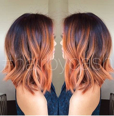 Red orange Ombré Hair, Short Hair Color, Haircut And Color, Ombre Hair Color, Copper Hair, Orange Hair, Cool Hair Color, Color Hair, Grunge Hair