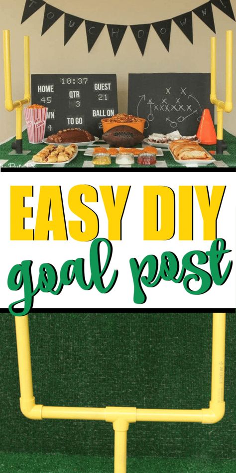 Superbowl Diy Decor, Diy Football Themed Birthday Party, Diy Tailgate Decorations, Super Bowl Table Decorations, Outdoor Football Party Ideas, Football Party Centerpieces Diy, First Year Down Football Birthday Diy, Super Bowl Party Decorations Diy, Diy Field Goal Post