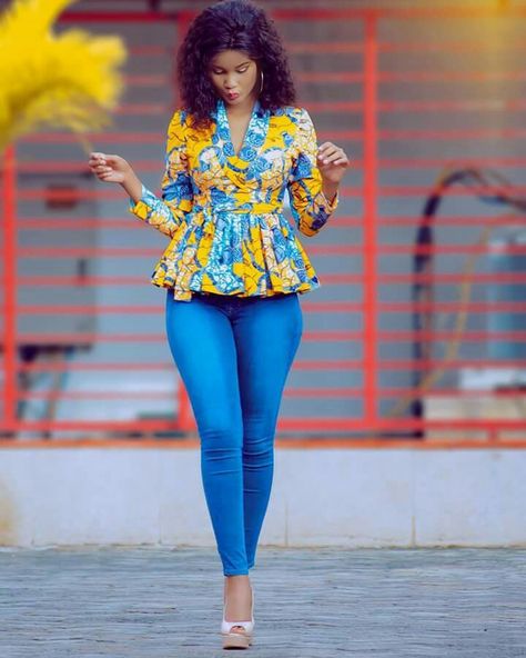 Editor's #Style Picks - #AfricanPrint X Denim pants 👖❣️  #ZenMagazine | For more click www.zenmagazineafrica.com  Modelled by @hamisamobetto Trousers Poses, Ankara Blouse Styles For Jeans, African Print Tops With Jeans, Ankara Tops With Jeans, Ankara Tops, African Tops, African Print Tops, Ghanaian Fashion, African Fashion Designers