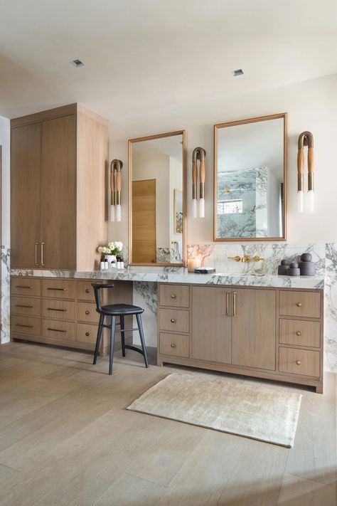 Unlaquered Brass, Hair Wall, Brooke Wagner Design, Brooke Wagner, Walnut Mirror, New House Bathroom, Primary Bathroom, Home Garden Design, Brass Fixtures