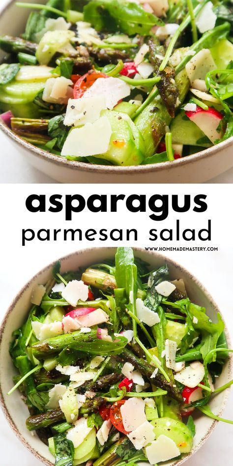 Asparagus Salad Recipe, Healthy Vegetarian Lunch, Easy Asparagus Recipes, Recipes With Parmesan Cheese, Parmesan Salad, Spring Lunch, Spring Salad Recipes, Parmesan Asparagus, Vegetable Salad Recipes