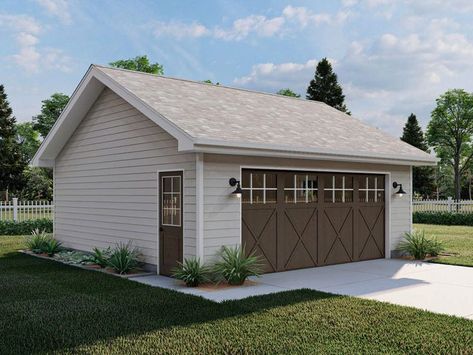 050G-0198: Two-Car Garage Plan; 22'x22' Detached Garage Designs, 2 Car Garage Plans, Gazebo On Deck, Overhead Garage Door, Gazebo Plans, Building A Garage, Door Plan, Overhead Garage, Pool House Plans