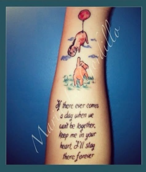 Eeyore and Pooh  tattoo with my favorite Winnie the Pooh quote.   Looooove this for in memory of Grandma.. she loved Winnie the Pooh Eeyore And Pooh, Eeyore Tattoo, Pooh Tattoo, Birthdate Tattoo, Winnie The Pooh Tattoos, Glyph Tattoo, Winnie The Pooh Quote, Geniale Tattoos, Daughter Tattoos