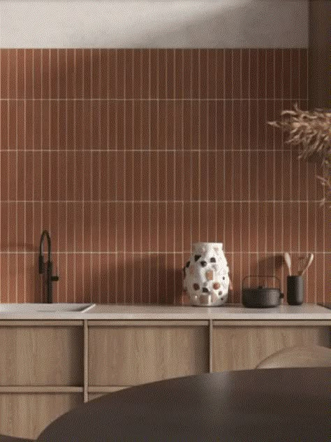 Rust Bathroom Tiles, Clay Kitchen Backsplash, Clay Backsplash Tiles, Red Brick Tiles Kitchen, Terracotta Tiles Wall, Terracotta Tile Backsplash Kitchen, Kitchen Backsplash Terracotta, Clay Tiles Bathroom, Clay Bathroom Tiles